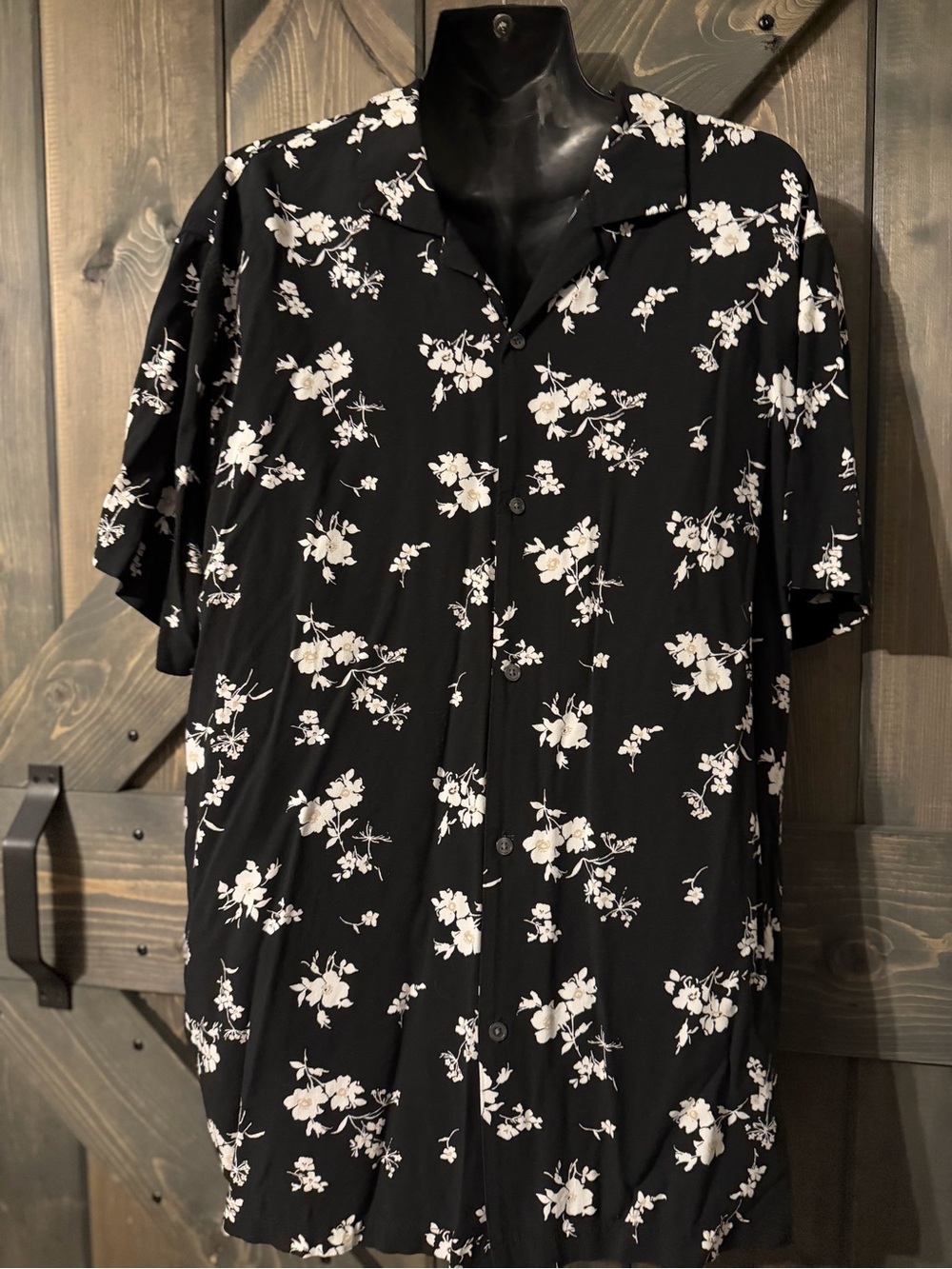 Abercrombie & Fitch Men's Black Floral Short-Sleeve Camp Button-Up Shirt XXL
